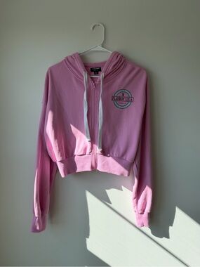 PLAYBOY Cropped Pink Zip-Up Bomber Hoodie